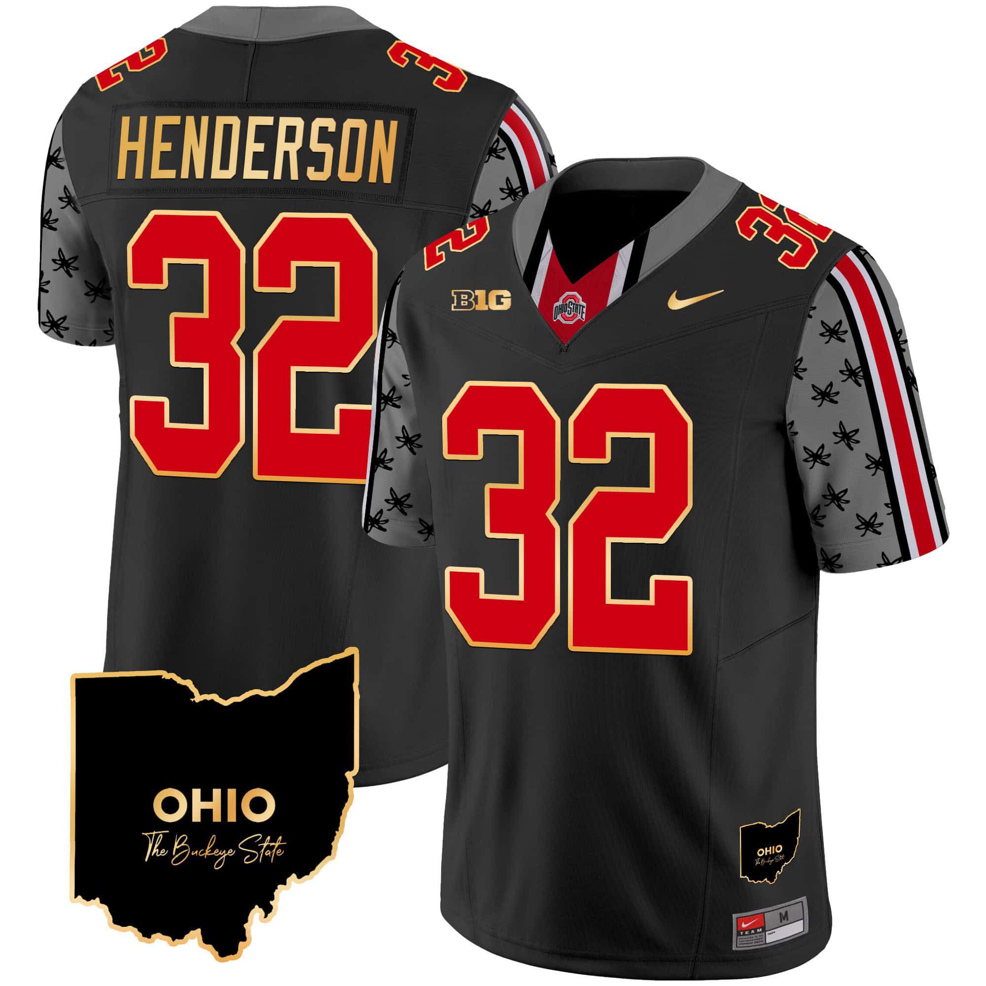 Men Ohio State Buckeyes #32 Henderson Black 2024 Nike Home Patch Gold Trim Vapor Limited NCAA Jersey style 1